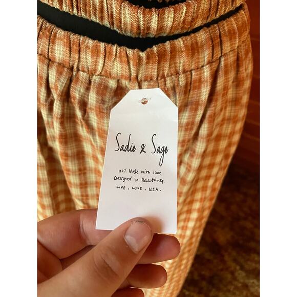 Sadie & Sage NWT Orange Gingham Plaid Open Back Smocked Wide leg Jumpsuit sz L - Picture 10 of 11